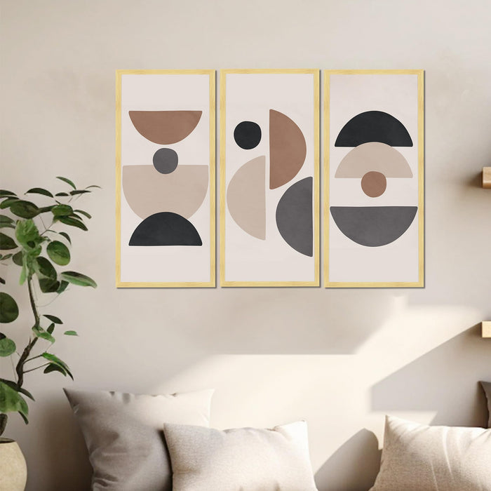 Abstract Geometric Framed Wall Art Set of 3 | Modern Boho Minimal Wall Décor |Engineered Wood Frame Art for Living Room, Bedroom & Office, 8.9x18.9 Inch