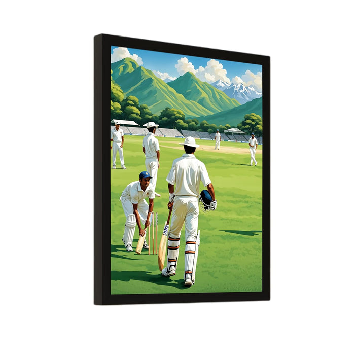 Art Street Cricket Player On Field Sports Framed Wall Hanging Poster For Home Decor, Living Room, Hotel and Office Decoration (12.7x17.5 Inch)