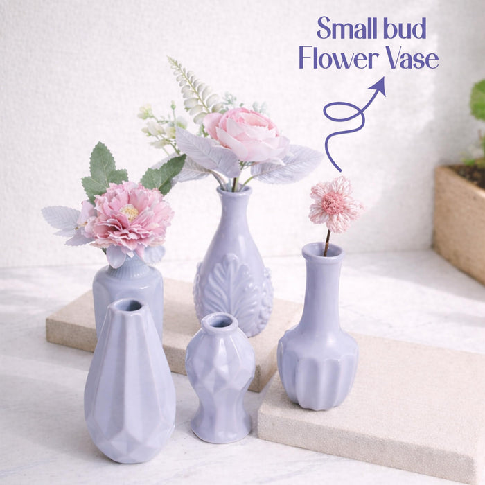 Set of 5 Grey Ceramic Decorative Vases for Home Decor | Modern Minimal Flower Vase Set for Living Room, Bedroom, Table & Gift
