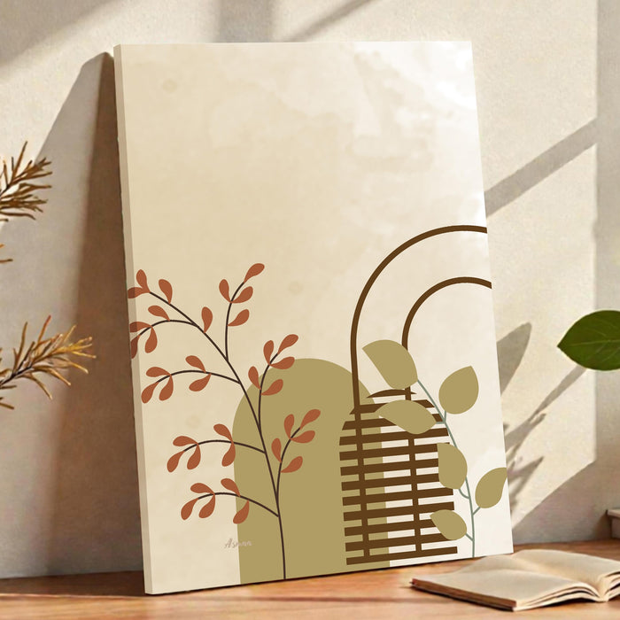 Abstract Botanical green theme Stretched Canvas Wall Art Modern Boho Illustration Painting for Home & Office Wall Decor, (16x22 Inch)