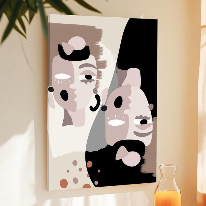 PAINTINGMANTRA Abstract Face theme Stretched Canvas Wall Art Modern Boho Illustration Painting for Home & Office Wall Decor, (16x22 Inch)