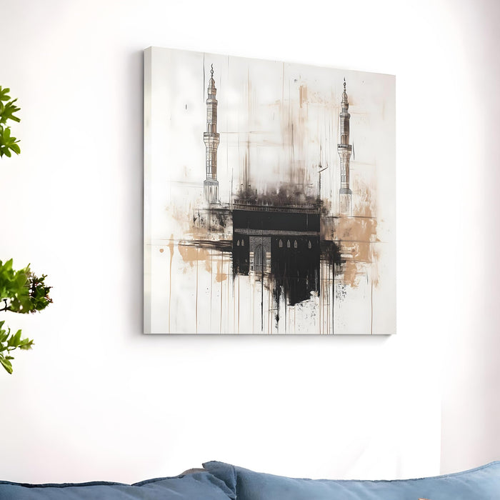 Modern Abstract Stretched Canvas Wall Art Painting For Living, Minimalist Neutral Earth Tone Painting, Geometric Artwork for Living Room, Office & Home Decor (56xx56 cm)
