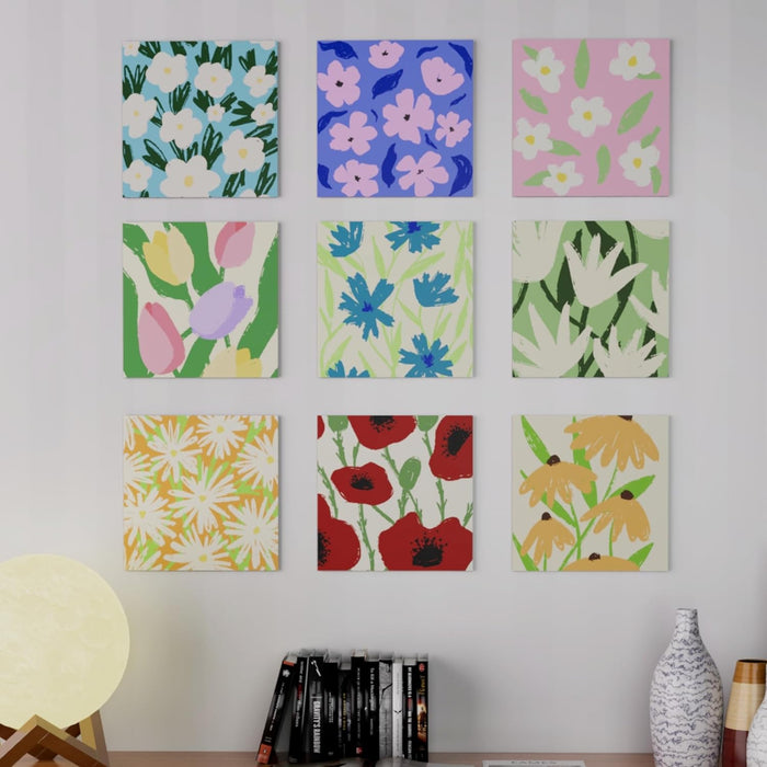 Art Street MDF Floral Wall Art Print, Modern Square Wall Plate, Decorative Home Décor for Living Room, Bedroom & Office (Set of 9, Size: 7.65x7.65 Inch)
