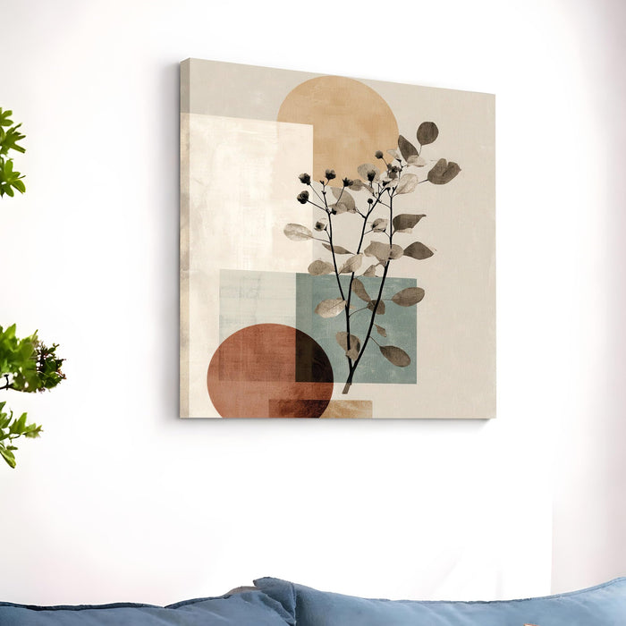 Abstract Botanical Stretched Canvas Wall Art Painting For Living room, Modern Boho Sage Green Tone Floral Poster, Minimalist Nature for Living Room, Bedroom & Office Decor (56xx56 cm)
