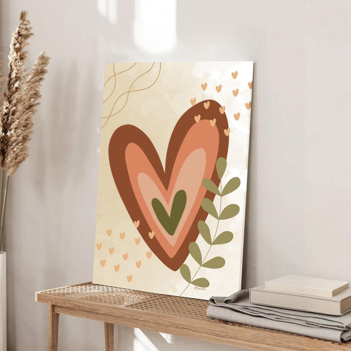Abstract Heart Botanical Stretched Canvas Wall Art Modern Boho Illustration Painting for Home & Office Wall Decor, (16x22 Inch)