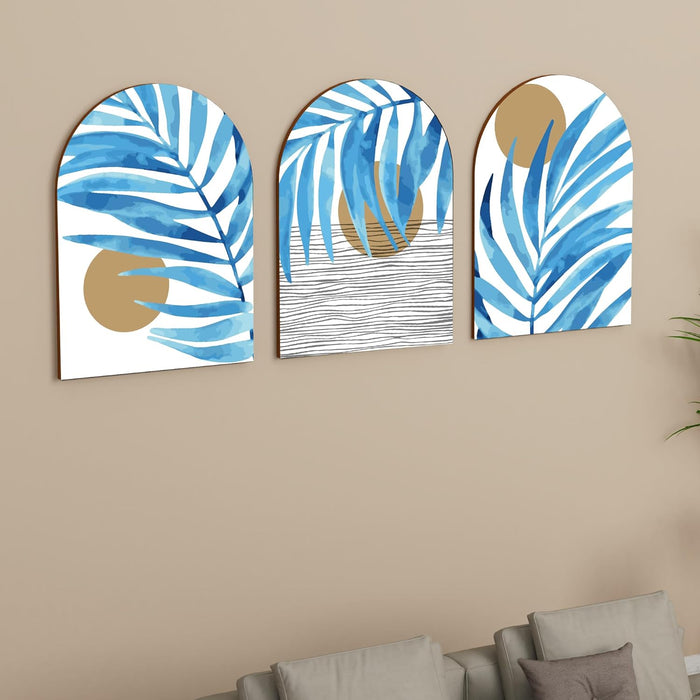 MDF Wall Art Prints Tropical leaf, Modern Home Décor (Set of 3, Size: 16x22 Inch)