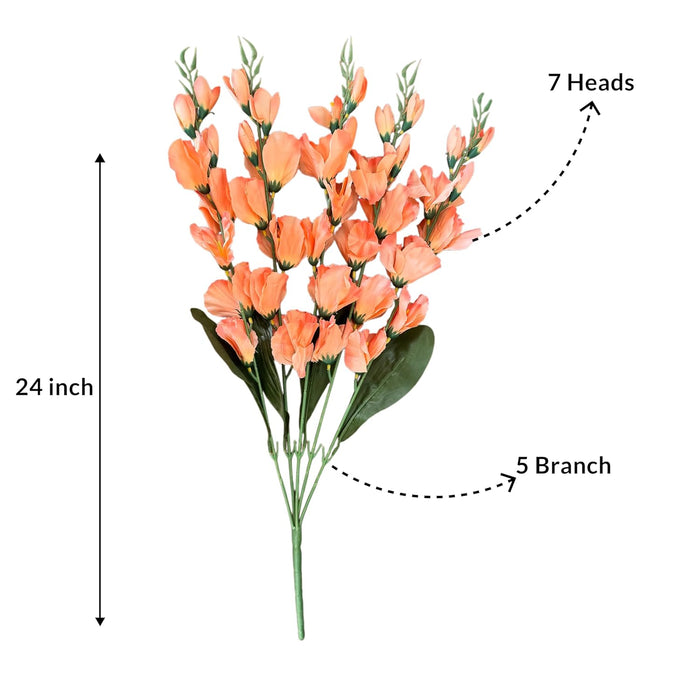 Artificial Gladiolus Flower Bunch for Vase, for Home Décor Table Placement Office Desk (24 Inch, Set of 2, Orange) (Vase Not Included)