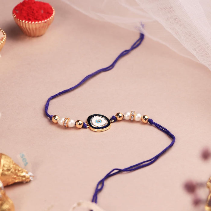 Rakhi Set for Brother and Bhabhi Premium Nazariya Rakhi with Roli and Chawal for Raksha Bandhan (Set of 5)