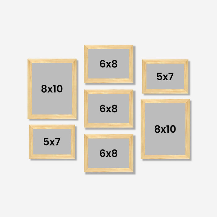 Family Photo Frame Set of 7 for Wall Decor, Wooden Finish Collage Picture Frames for Living Room, Bedroom, Multi-Size Wall Hanging Gallery Frame Set, (2 Sets 5x7, 3 Set 6x8, 2 Set 8x10 Inch)