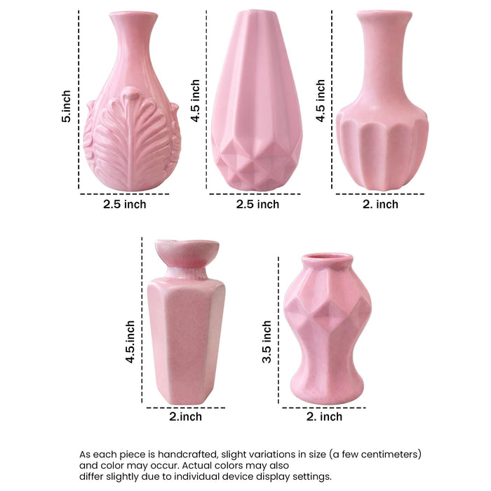 Set of 5 Pink Ceramic Decorative Vases for Home Decor | Modern Minimal Flower Vase Set for Living Room, Bedroom, Table & Gift