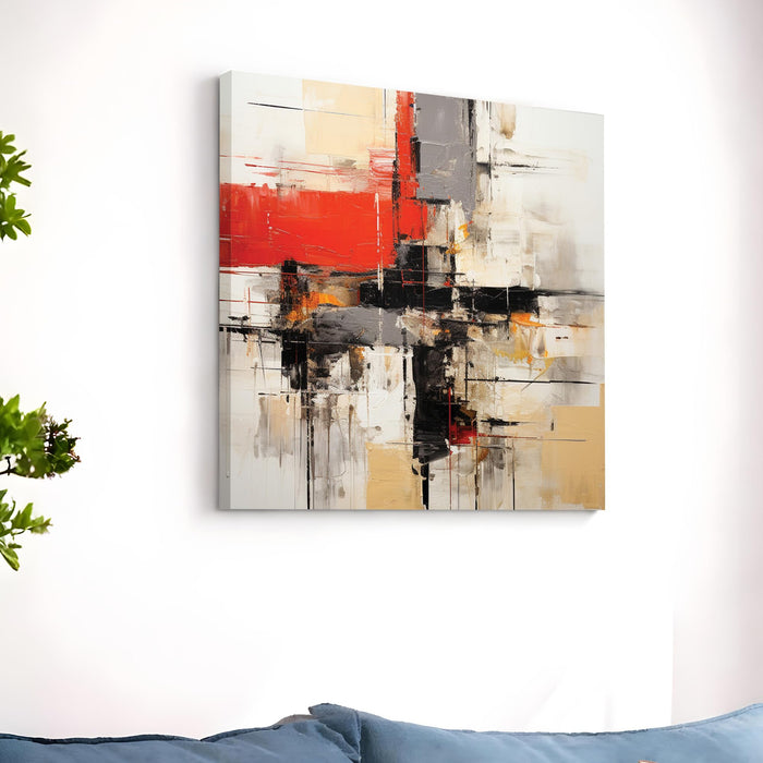 Abstract Texture Wall Art Painting for Living Room, Modern Red, Black & Gold Geometric Stretched Canvas Wall art Poster, Contemporary Decor for Living Room, Office & Home (56xx56 cm)