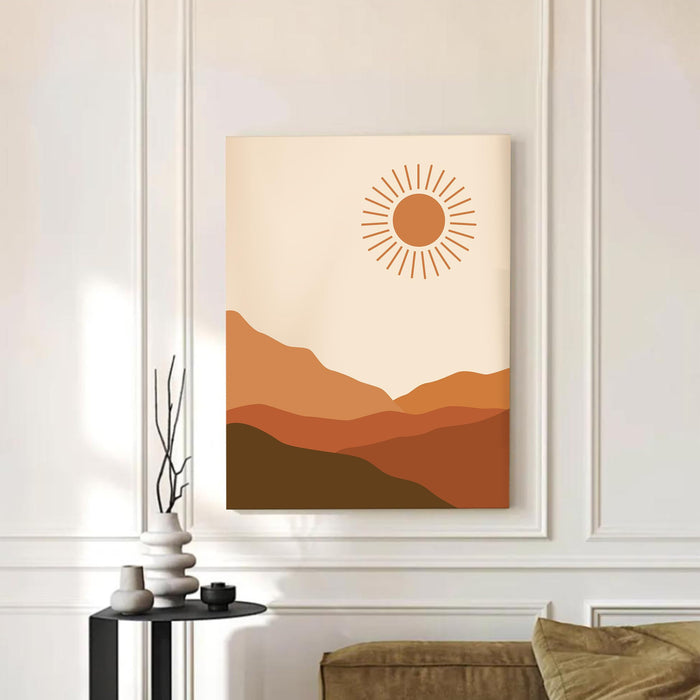 Abstract Desert Mountain Sun Stretched Canvas Wall Art Modern Boho Illustration Painting for Home & Office Wall Decor, (16x22 Inch)
