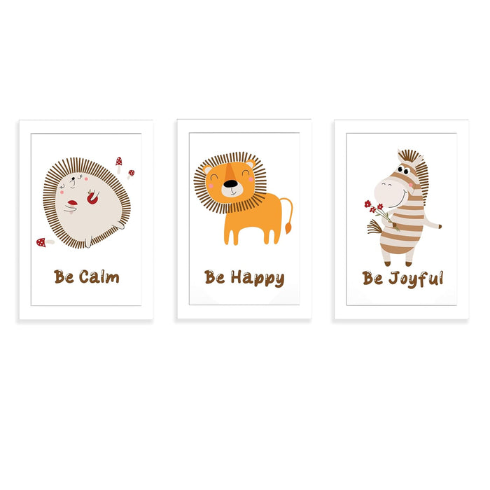 Art Street Be Calm Be Happy Animals Art Prints for Kids Room Decoration (Set of 3, 8.9x12.8 Inch, A4)