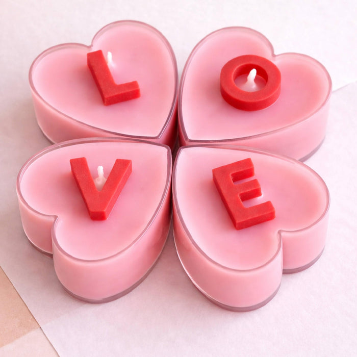 Love Candles Heart Shaped Set Pack of 4 Candle for Valentine’s Day, Romantic Scented Candles for Decor Proposal, Anniversary Gift Girlfriend Boyfriend Spouse Rose Fragrance Candle 1.8x4 cm Art Street