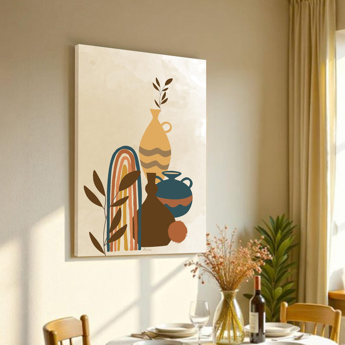 Abstract Vase and Plant Stretched Canvas Wall Art Modern Boho Illustration Painting for Home & Office Wall Decor, (16x22 Inch)