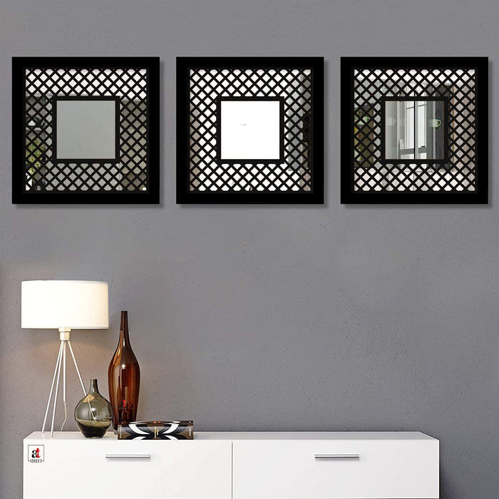 Abstract Decorative Wall Mirror Set of 3 Wall Mirror for Living Room & Wall Decoration- Size-13.2 X 13.2 Inches