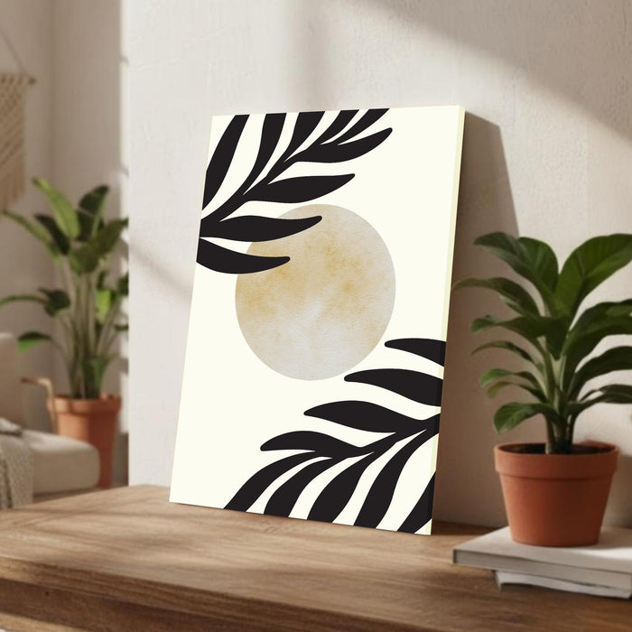 Abstract Sun Leaves Stretched Canvas Wall Art Modern Boho Illustration Painting for Home & Office Wall Decor, (16x22 Inch)