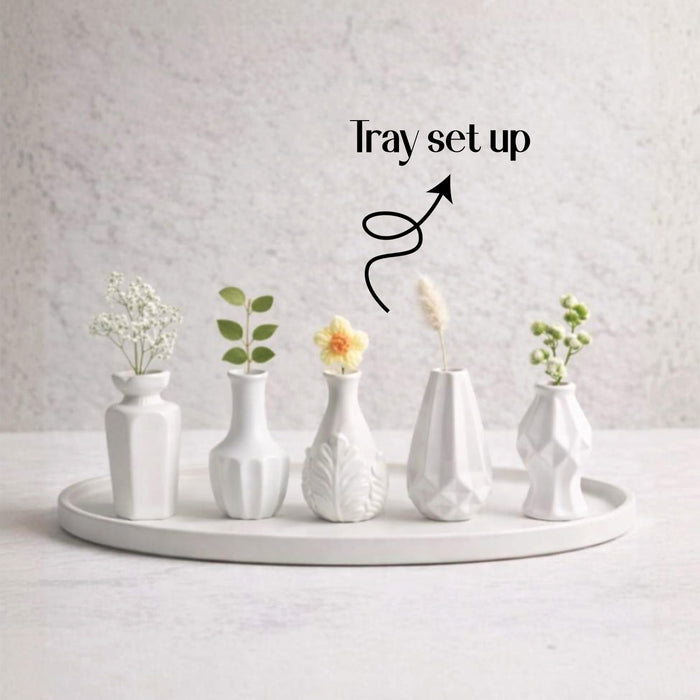 Set of 5 White Ceramic Decorative Vases for Home Decor | Modern Minimal Flower Vase Set for Living Room, Bedroom, Table & Gift