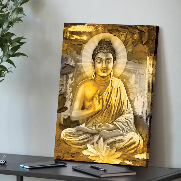 Art Street Stretched On Frame Canvas Painting Peaceful Lord Buddha Rises Art For Décor Abstract Art (Size: 16x22 Inch)