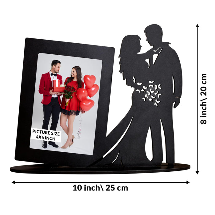 Art Street Laser Cut Couple Photo Frame for Tabletop, Love Themed Wooden 4x6 Inch Picture Frames, Romantic Valentine’s Day Gift for Couple Home Table Decor, Black MDF Photo Frame, 20x25 cm