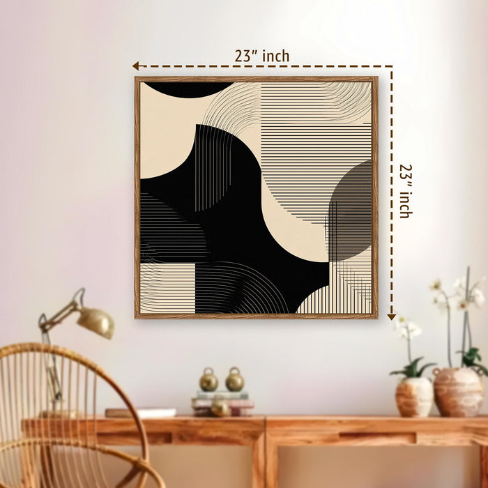 Boho Geometric Framed Painting For Living Room | Modern Abstract Large Canvas Painting With Frame Wall Art For Bedroom, Hallway's, Office, Hotel, Size (58x58 cm)