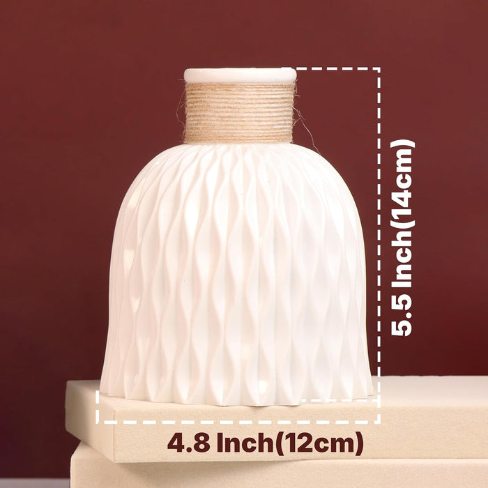 Beautiful Flower Vases, PVC Pot for Plants Stand Twisted Geometric Texture White Vase Pot, Made of Durable Plastic PVC Height - 14 cm