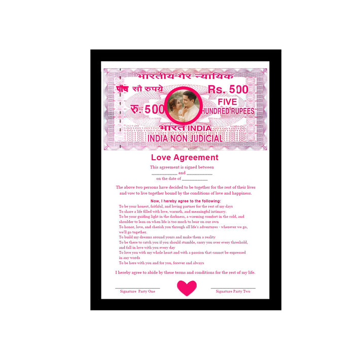 Customized Love Contract Photo Frame Non-Judicial Stamp Paper Love Agreement Certificate Romantic Couple Gift Valentine’s Day Anniversary Gift for Husband Girlfriend Boyfriend 22x32 cm