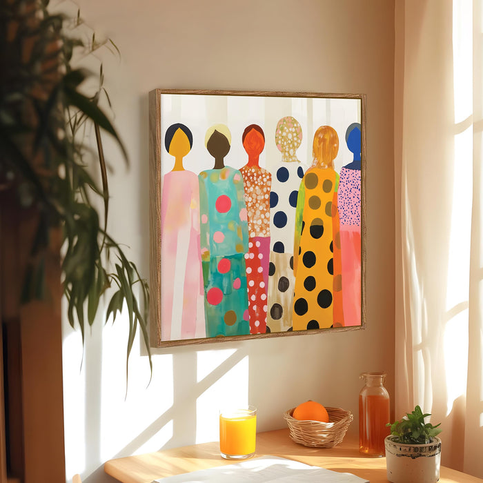 Modern Figurative Framed Painting For Living Room | Women Unity Large Canvas Painting With Frame Wall Art For Bedroom, Hallway's, Office, Hotel, Size 58x58 cm