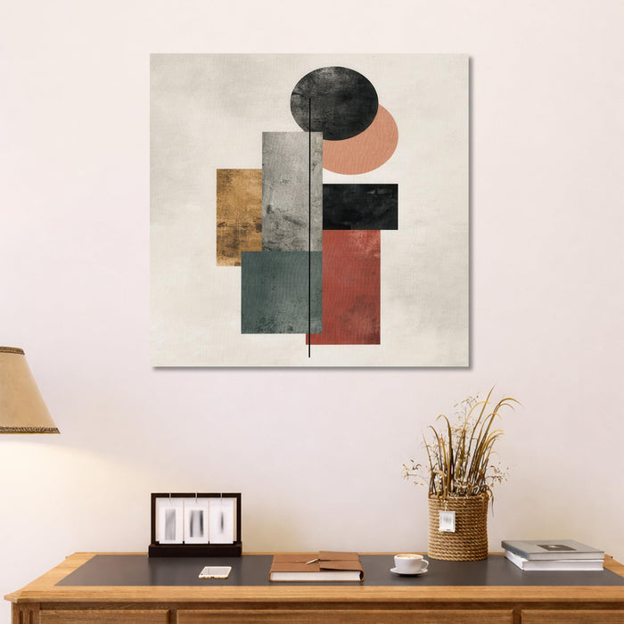 Modern Abstract Geometric Stretched Canvas Wall Art Painting For Living Room, Mid-Century Modern Circles & Rectangles Poster, Contemporary Decor for Living Room & Office (56xx56 cm)