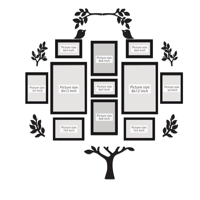 Family Tree Photo Frame Set of 13 Pieces for Living Room | MDF Wall Décor with Family Quote & Leaf Design | Wooden Picture Frames for Home Decoration