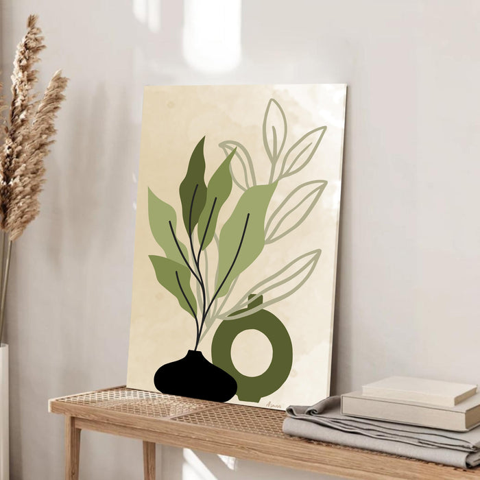 Abstract Botanical Vase Plant Stretched Canvas Wall Art Modern Boho Illustration Painting for Home & Office Wall Decor, (16x22 Inch)