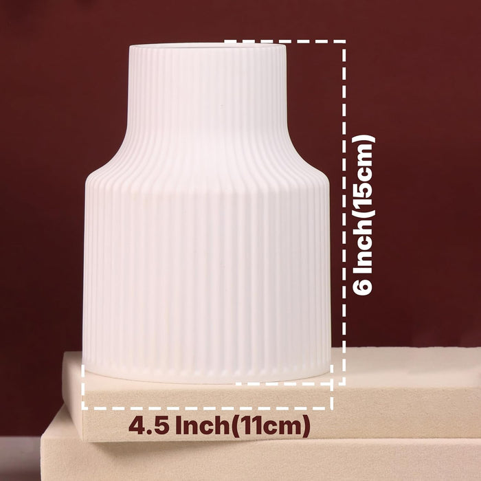 Beautiful Flower Vases, PVC Pot for Plants Stand Elegant Ribbed Texture White Vase Pot, Made of Durable Plastic PVC Height - 15 cm