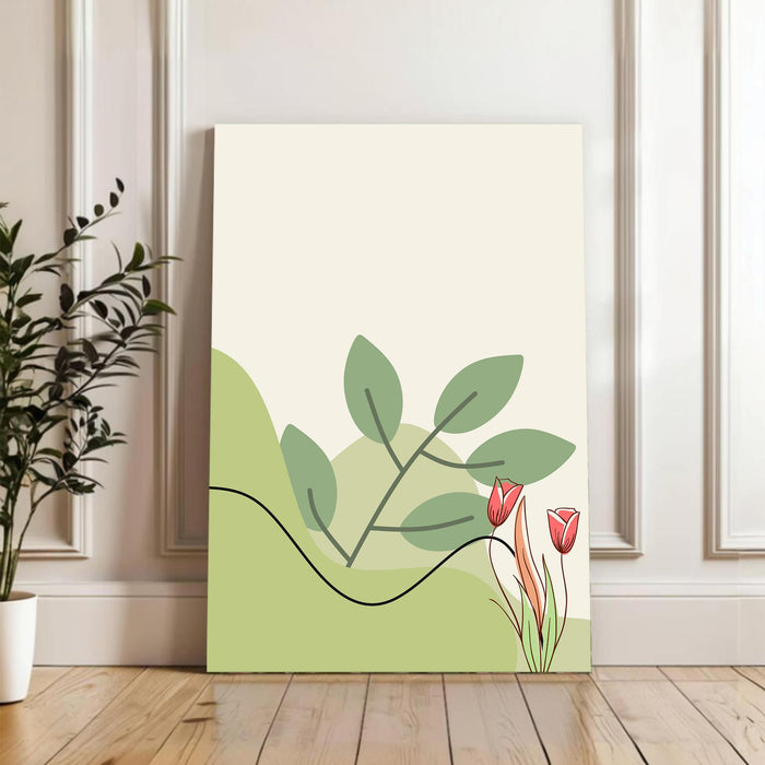 Abstract Botanical Leaves Desert Stretched Canvas Wall Art Modern Boho Illustration Painting for Home & Office Wall Decor, (16x22 Inch)