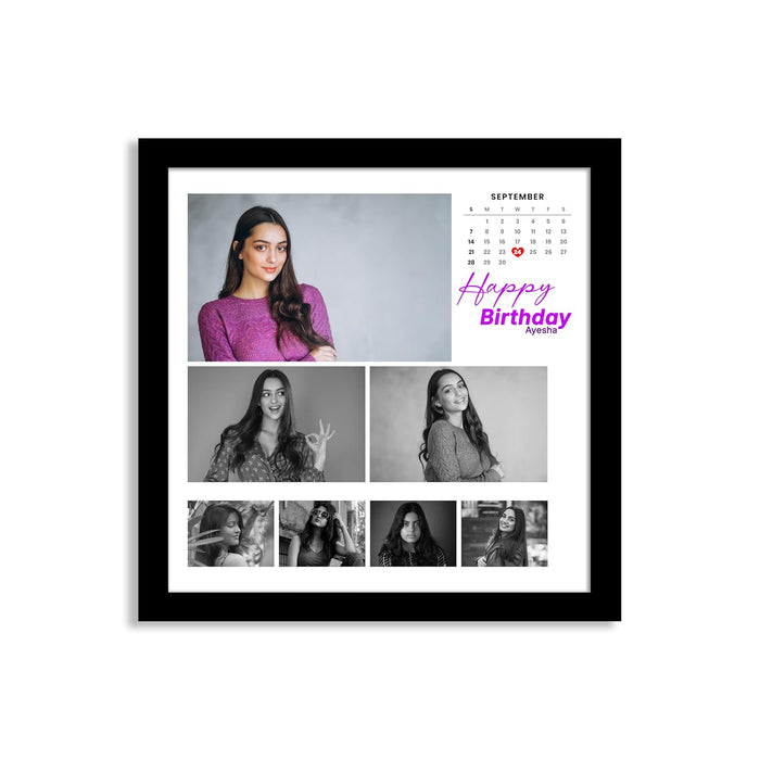 Personalized Calendars Theme Happy Birthday Wall Photo Print Collage with 7 Photo Upload Customized Photo Frame (Frame Size 11x11 inch)