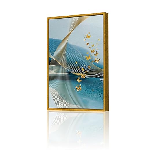 Art Street Canvas Painting Golden Butterfly Framed Decorative Wall Art For Living Room (Size:23x35 Inch)