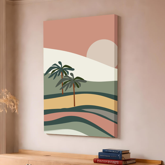 Boho Landscape Stretched Canvas Painting For Living Room | Graphic Tropical Palm Stretched Canvas Wall Art For Livingroom Home Decor, Bedroom, Hallway's, Office, Hotel - 56x86 cm