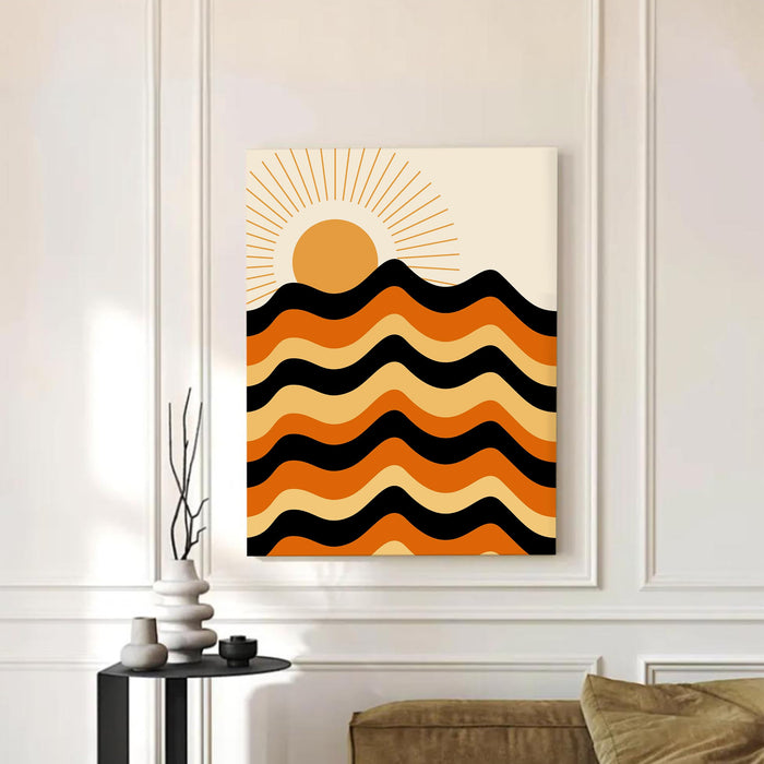 Abstract Sun Rise Mountains Rainbow Stretched Canvas Wall Art Modern Boho Illustration Painting for Home & Office Wall Decor, (16x22 Inch)