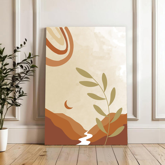 Abstract Desert Nature Stretched Canvas Wall Art Modern Boho Illustration Painting for Home & Office Wall Decor, (16x22 Inch)