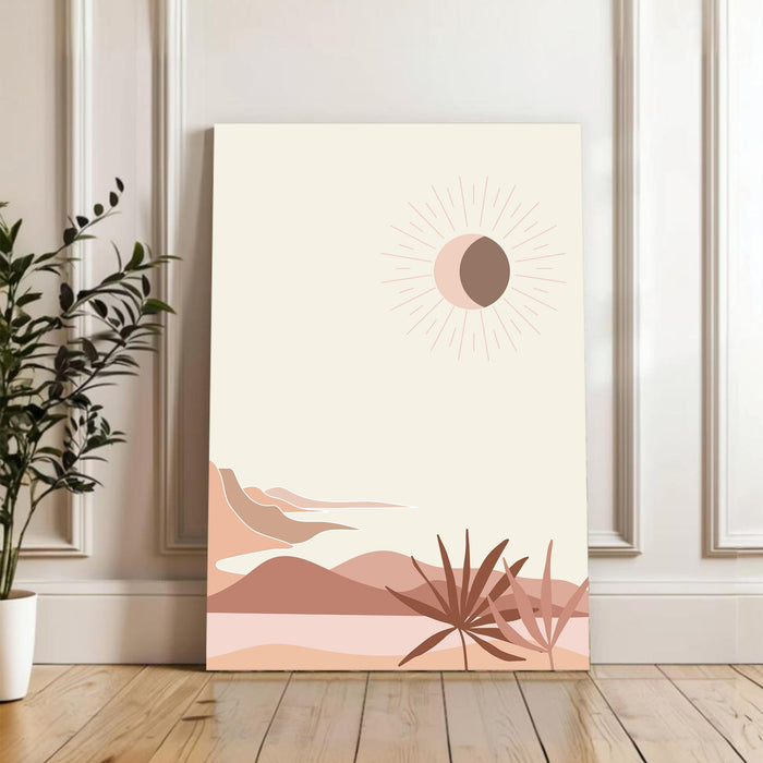 Abstract Desert sun Stretched Canvas Wall Art Modern Boho Illustration Painting for Home & Office Wall Decor, (16x22 Inch)
