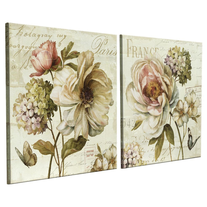 Decorative Jardin Birds Stretched Canvas Painting for Home Decor (Multicolor, Set of 2, 12 X 12 Inches)