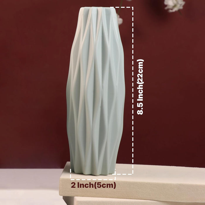 Beautiful Flower Vases, PVC Pot for Plants Stand Twisted Geometric Texture Grey Vase Pot, Made of Durable Plastic PVC Height - 22 cm