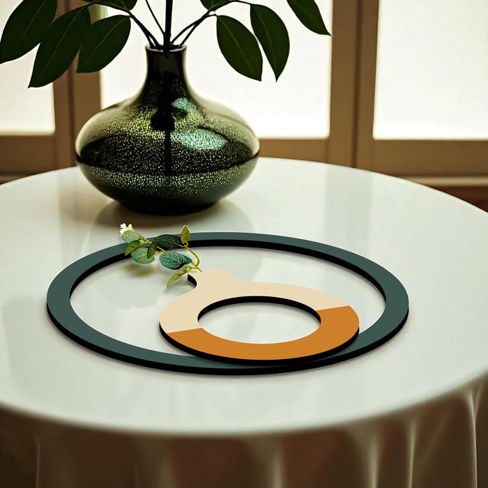 MDF Boho Wall Decor Round Vase Hanging with Artificial Plant Leaf Pack of 3 Wooden Circular Wall Decoration 20x20 cm