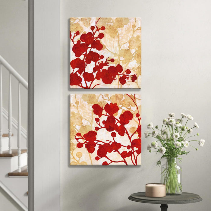 Decorative Jardin Birds Stretched Canvas Painting for Home Decor (Multicolor, Set of 2, 12 X 12 Inches)