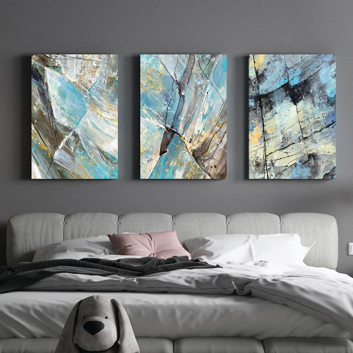 Art Street Blue Rock Stretched Canvas Painting Art Prints For Living Room Decoration (Set of 3, Size: 16x22 Inch)