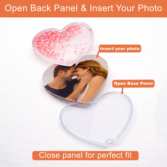 Art Street Pink Heart Glitter Liquid Photo Frame, Desktop Table Frame with Floating Glitter, Acrylic Water Frame for Valentine's Day Gift, Anniversary, Unique Photo Gift, 3.7x3.7 Inch