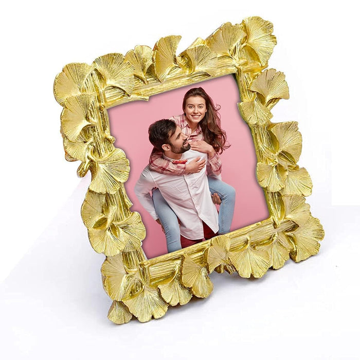 Elegant Golden Ginkgo Leaf Resin Vintage Table Photo Frame, 4x4 Inch Photo  - Royal Gold