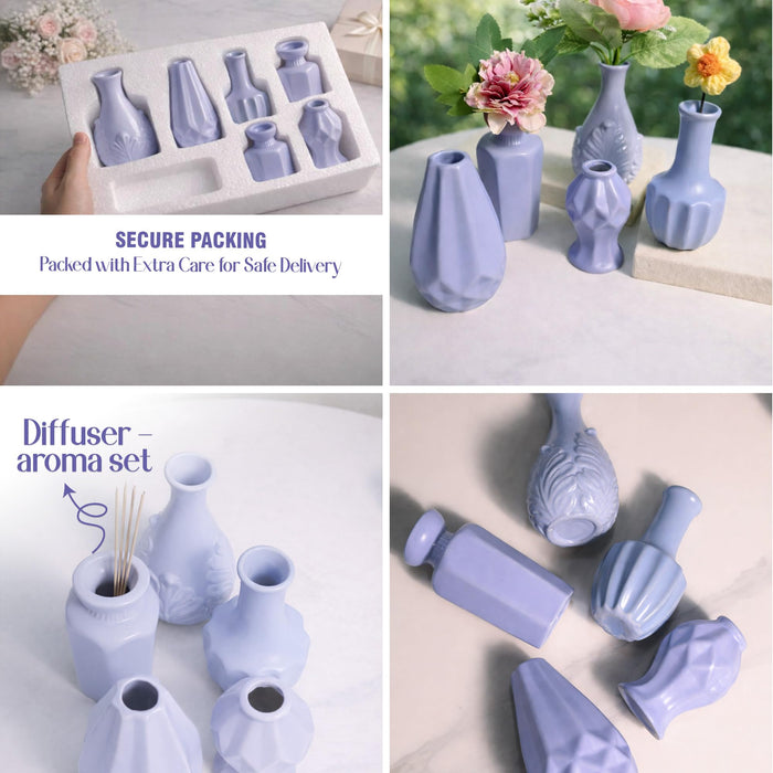 Set of 5 Grey Ceramic Decorative Vases for Home Decor | Modern Minimal Flower Vase Set for Living Room, Bedroom, Table & Gift