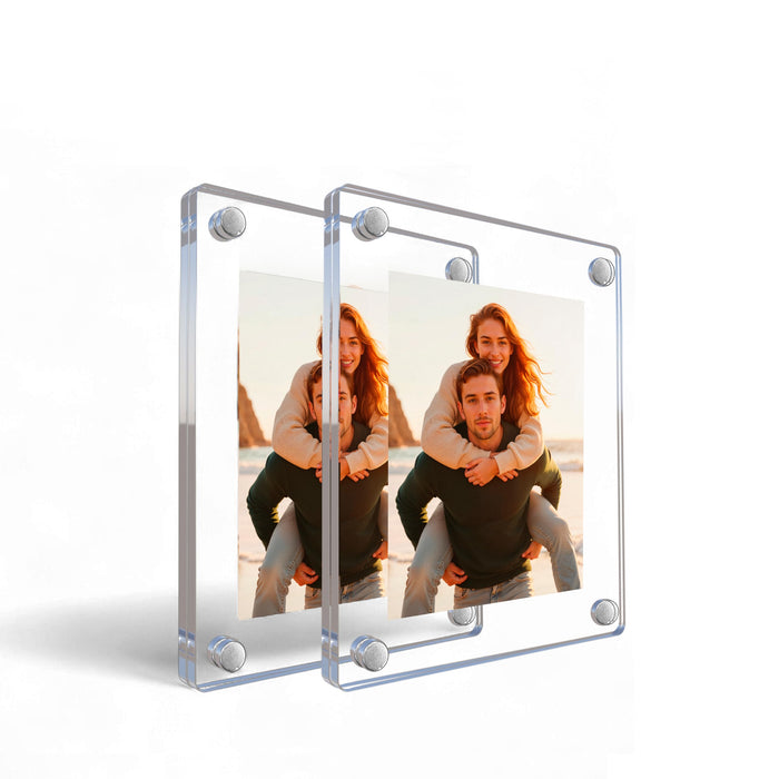 Acrylic Magnetic Picture Photo Frames 9x9 Cm Set of 2, Custom Acrylic Refrigerator, Square Shape Fridge Magnetic Photo Frames