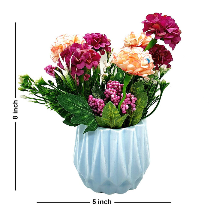 Artificial Flower Plant With Vase, Perfect For Home & Office Decor - Size - 8 x 5 Inch