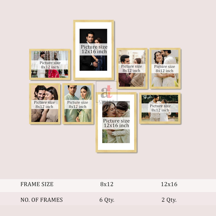 Art Street Photo Frame Set of 8 Beige Wall Decor Collage Display Hanging Family Picture Frames Gallery Collection Decor Items Wall Mount Frames Birthday Anniversary Gift, 8x12 and 12x16 In